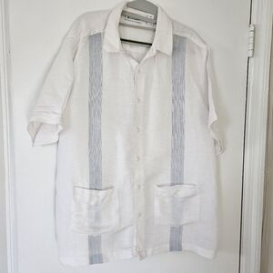 Cubavera Mens Shirt XL Linen White Camp Cuban Bowling Lightweight Tropical Party